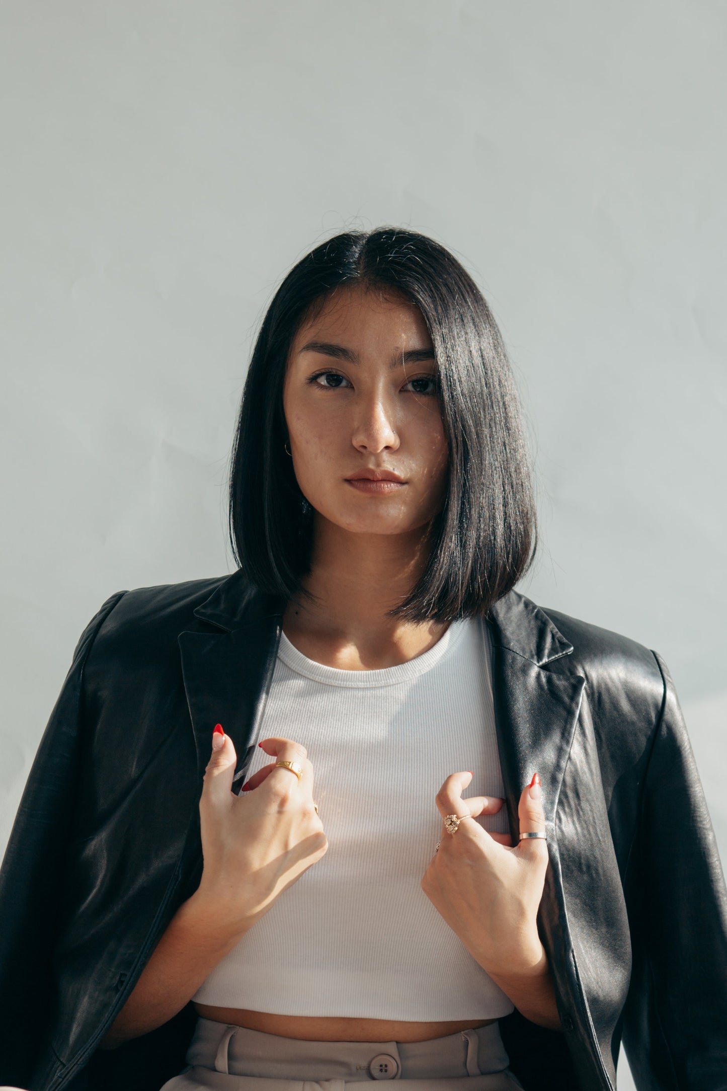 Veste mi-longue en cuir
